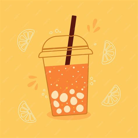 Premium Vector Bubble Tea Orange Lemonade On Cup With Lid And Straw