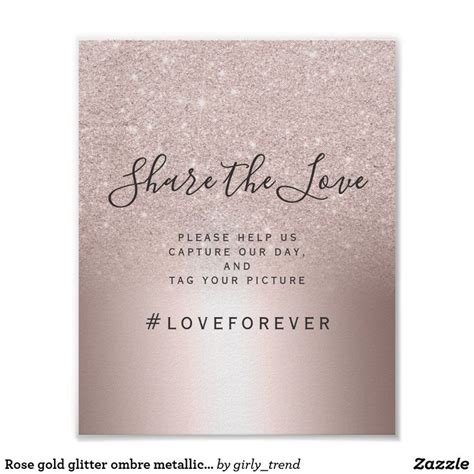 Rose Gold Glitter Ombre Metallic Foil Wedding Sign Rose Gold Glitter