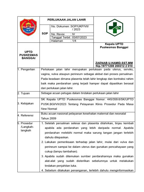 Sop Perlukaan Jalan Lahir Pdf