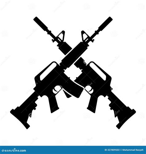 Vector Illustration Of Two Crossed Assault Rifles Stock Vector