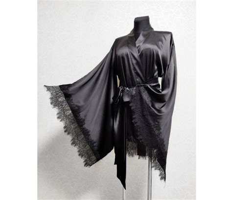 Black Kimono Robe Mulberry Silk Robe Kimono Sleeves Gothic Robe Black