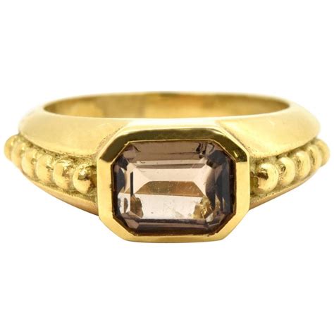 Judith Ripka 18 Karat Yellow Gold Smoky Quartz Ring For Sale at 1stdibs