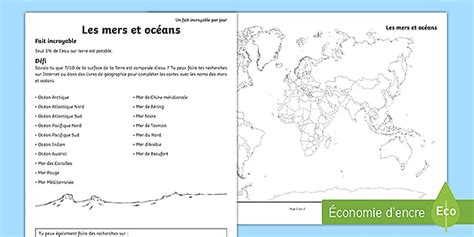 Carte Du Monde à Compléter Les Mers Et Océans Twinkl