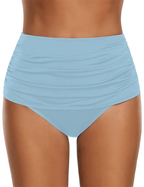 Luvamia Women S High Rise Ruched Bikini Bottom Solid Swim Shorts Summer