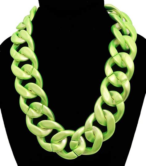 Large Funky Chunky Neon Lime Green Chain Necklace Glam Hip Hop Urban