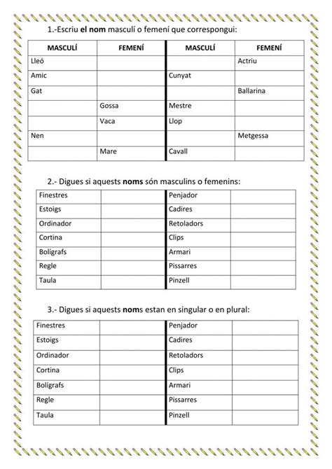 El nom gènere i nombre worksheet School subjects Teachers Workbook