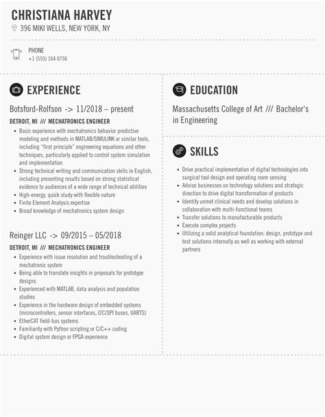 Mechatronics Engineer Resume Samples Velvet Jobs