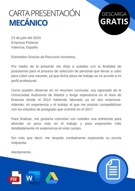 Haz Tu Carta De Presentaci N Para Trabajar De Mec Nico