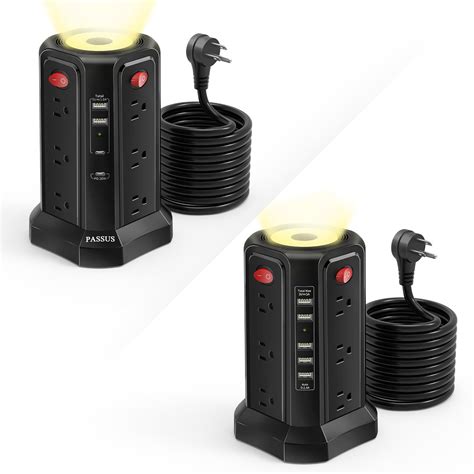 Long Surge Protector Power Strip 16 FT Cord, PASSUS Power Strip Tower ...