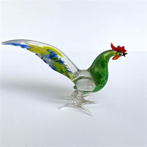 Pair Of Artistic Roosters In Multi Color Murano Glass Italy 1970s At 1stdibs