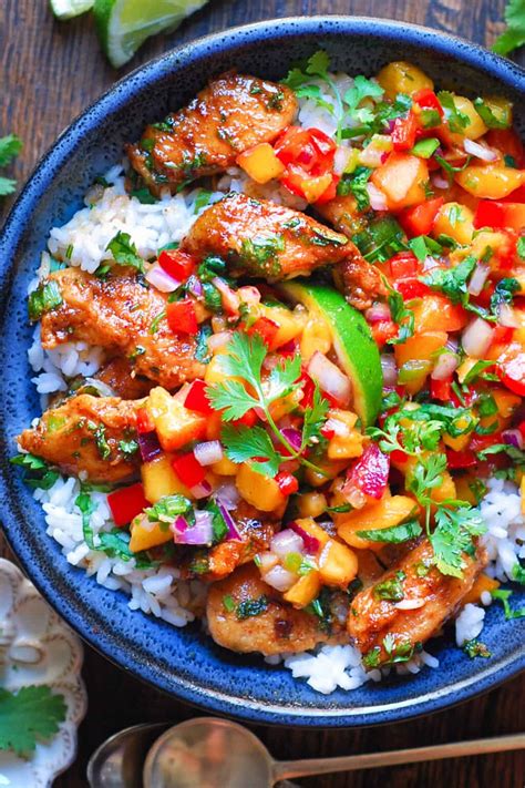 Cilantro Lime Chicken Bowls With Peach Salsa Julias Album