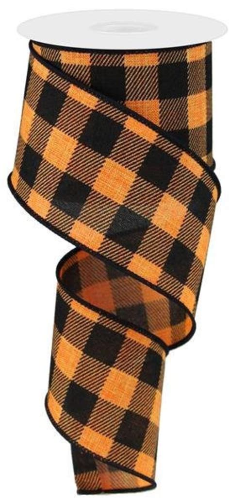 Orange Black Buffalo Plaid Wired Ribbon By The Roll Etsy