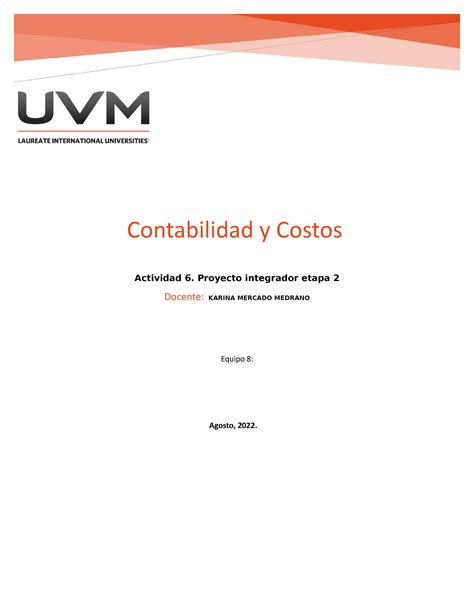 Contabilidad Y Costos Actividad 6 Proyecto Integrador Etapa 2 Contabilidad Y Costos