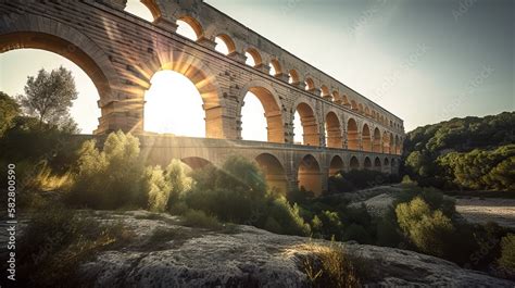 Majestic Legacy A Panoramic Showcasing The Stunning Pont Du Gard