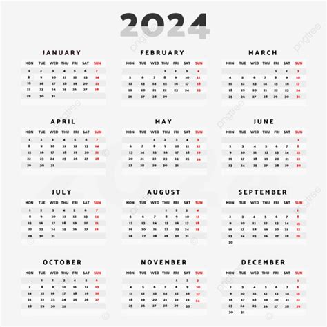 Modern 2024 Calendar Minimalist Design Vector Modern 2024 Calendar