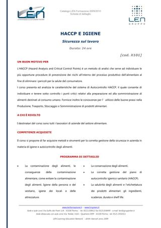 HACCP E IGIENE Scheda Corso LEN PDF