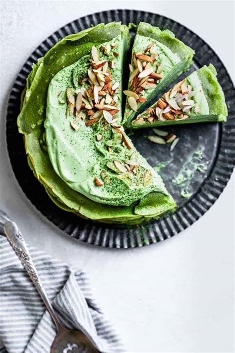 Gluten Free Matcha Crepe Cake With Whipped White Chocolate Ganache