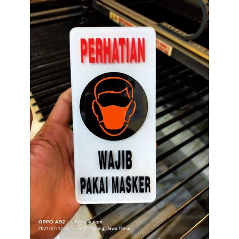 Jual Papan Nama Signboard Perhatian Wajib Pakai Masker Timbul Shopee