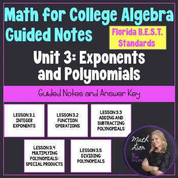 Math For College Algebra Unit C Exponents And Polynomials Guided Notes