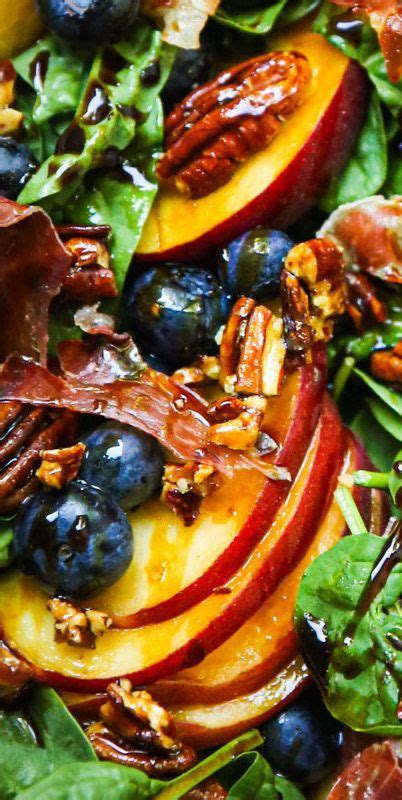 Peach Blueberry Spinach Salad With Prosciutto And Pecans Blueberry