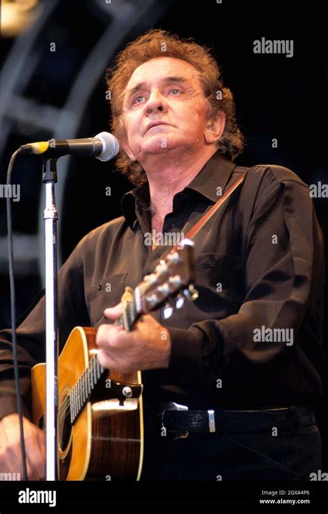 Country Singer Johnny Cash Performing Live At The 1994 Glastonbury