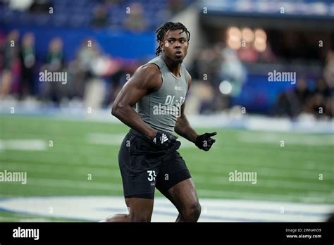 Michigan Defensive Lineman Jaylen Harrell Runs A Drill At The Nfl Football Scouting Combine