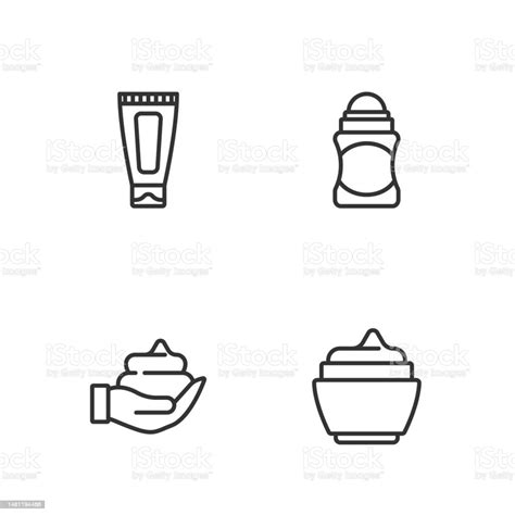 세트 라인 크림 또는 로션 화장품 튜브 면도 거품 손 및 데오도란트 롤 아이콘 벡터 건강 진단에 대한 스톡 벡터 아트 및 기타