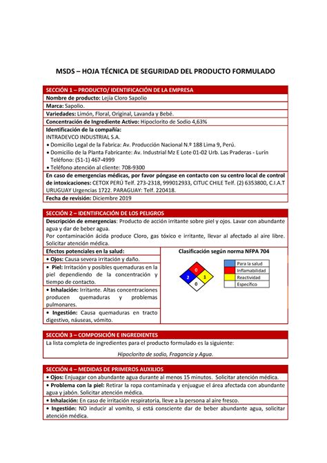 Msds Hoja De Seguridad De Producto Terminado Msds Hoja De Images And