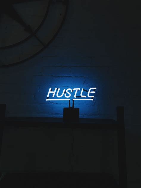 HD wallpaper: hustle LED signage turned on, neon, light, blue, glow, dark, wall | Wallpaper Flare