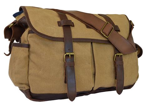 Large Waxed Canvas & Leather Messenger Bag