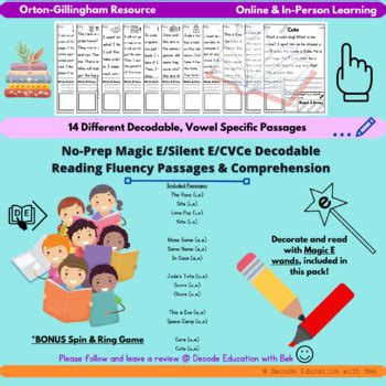 14 X Magic E Silent E CVCe Decodable Reading Fluency Comp Passages