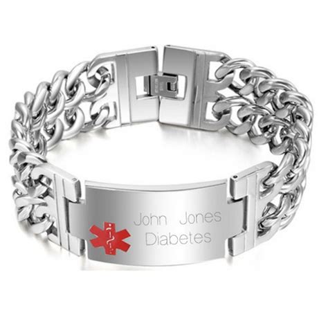 Wide Chain Link Personalized Medical Bracelet For Men Forallts