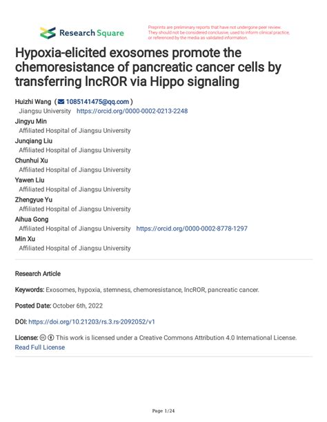 Pdf Hypoxia Elicited Exosomes Promote The Chemoresistance Of