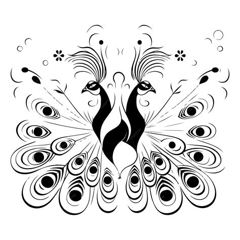 Premium Vector Beautiful Peacock Black And White Vector Illustration