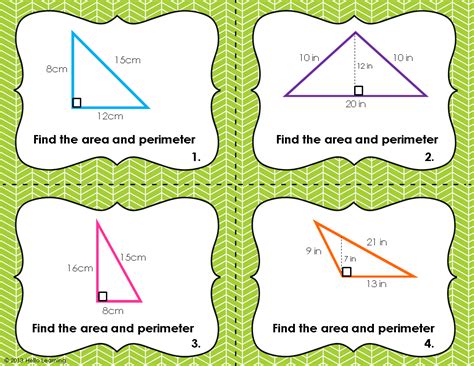 Area And Perimeter Task Cards Area Of Triangles Area And Perimeter