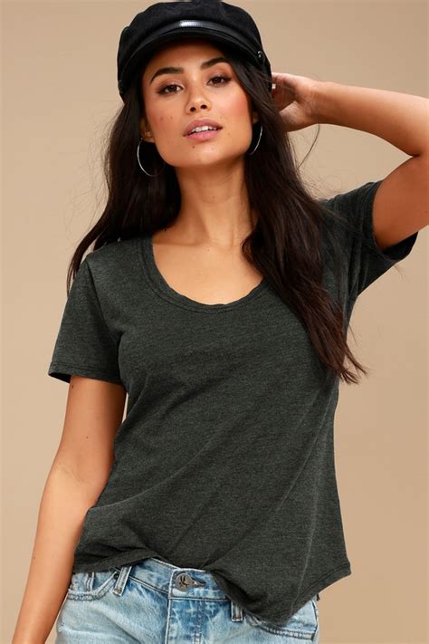 Z Supply Scoop Neck Tee Charcoal Grey Tee Basic Tee Lulus