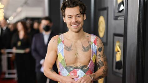 Harry Styles Just Went Topless On The 2023 Grammys Red Carpet In Gucci