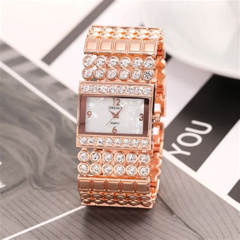 Luxury Ladies Metal Quartz Stainless Belt Rectangle Dial With Diamond