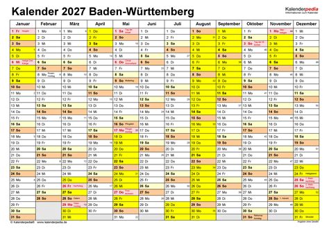 Kalender Baden W Rttemberg Ferien Feiertage Pdf Vorlagen