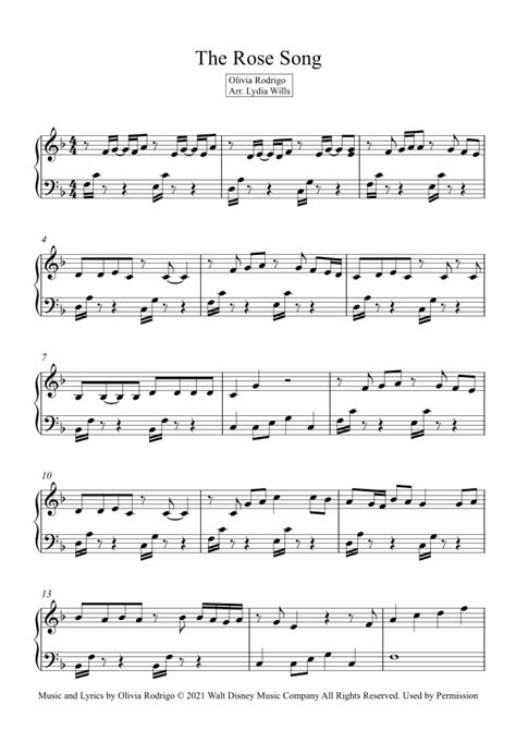 The Rose Song Arr Lydia Wills By Olivia Rodrigo Sheet Music For