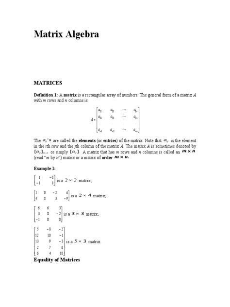 Matrix Algebra Pdf Matrix Mathematics Determinant