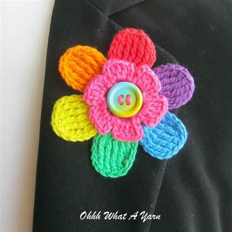 Crochet Rainbow Flower Brooch Crochet Flower Pin Flower Brooch Crochet Flowers Crochet