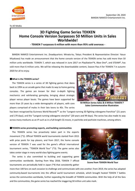 3D Fighting Game Series TEKKEN Home Console Version Surpasses 50