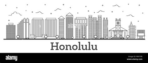 Outline Honolulu Hawaii City Skyline With Modern Buildings Isolated On