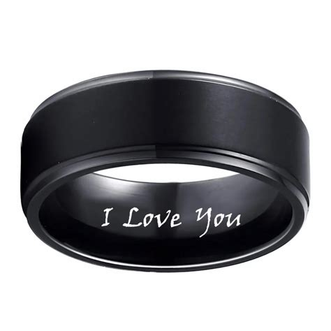 Buy 8mm Black Pure Titanium Wedding Band Ring Engraved I Love You Men Women