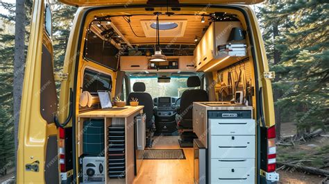 Premium Photo The Image Shows A Cozy Camper Van Interior With A Desk