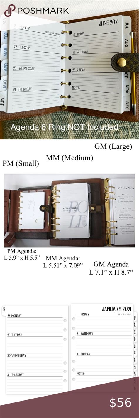 Tabbed Or Fits Louis Vuitton Pm Mm Gm Calendar Filler Paper