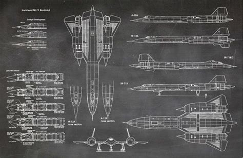 SR71 Blackbird Variants Technical Drawings Blueprint Art Item 0033