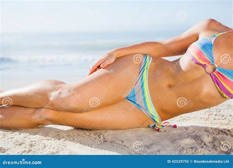 Gorgeous Woman In Bikini Lying On The Beach Royalty Free Stock Image