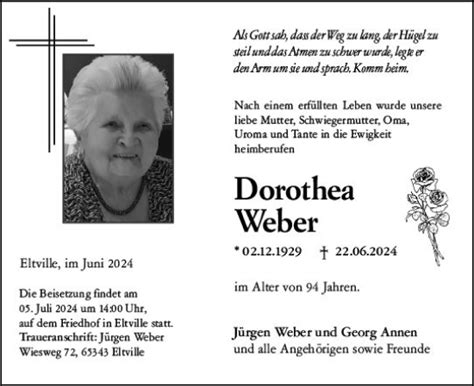 Traueranzeigen Von Dorothea Weber Vrm Trauer De